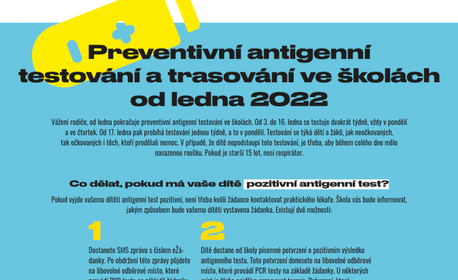 Preventivní antigenní testování a trasování ve školách od ledna 2022